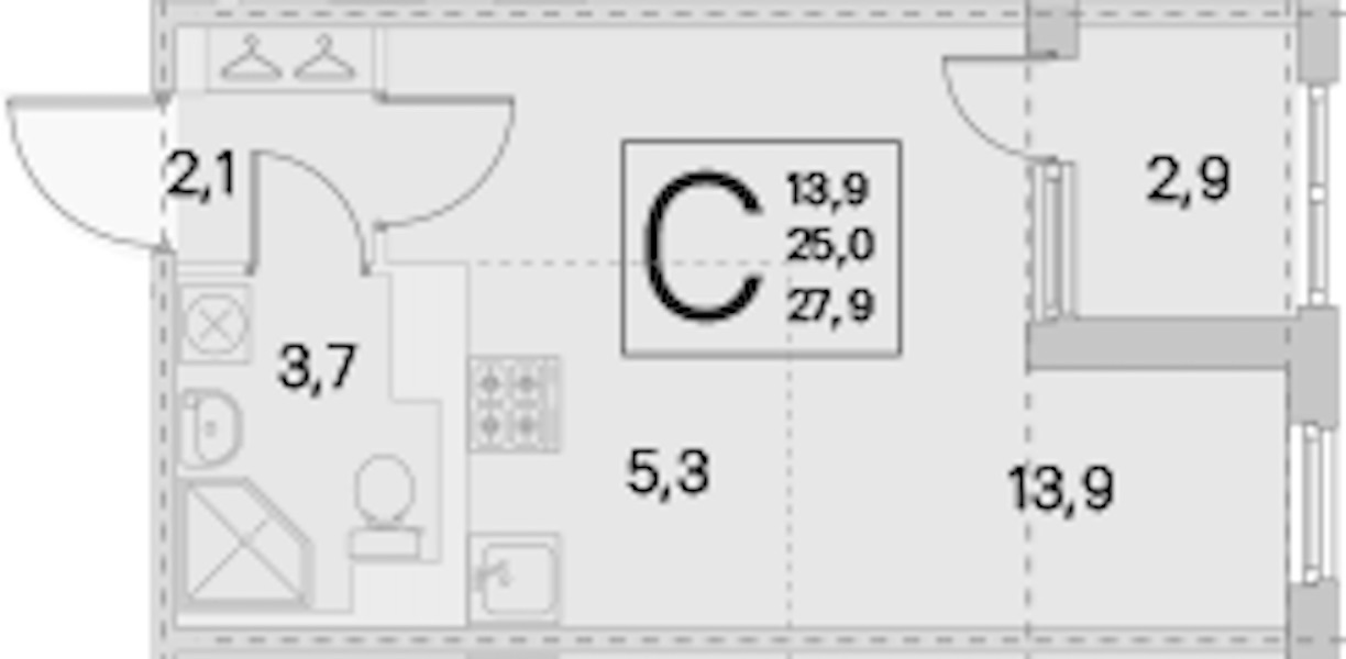 Квартира студия 25 м², 4/5 эт., ЖК «ЮгТаун. Олимпийские кварталы»
